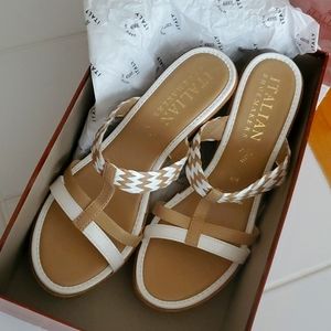 Wedges, size 8, Italian shoemaker, beige white